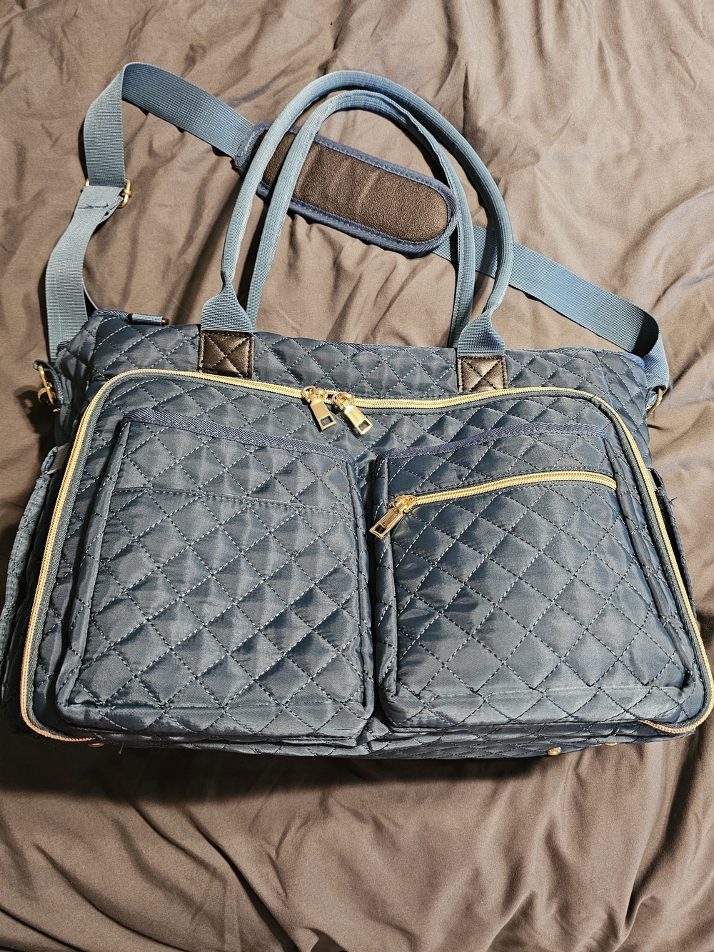 Quilted Blue Women's Weekender Bag with Gold Hardware Nurse/ Teacher Bag